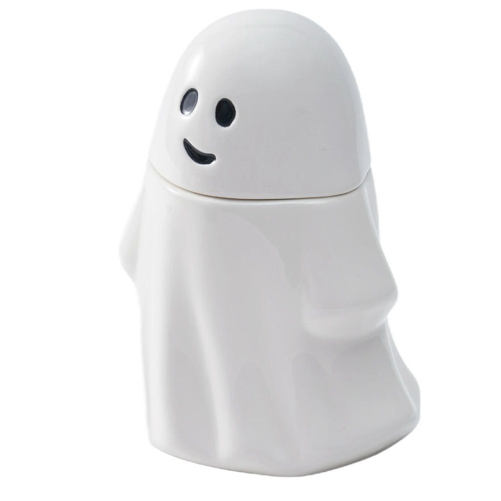 Ghost Treat Jar Halloween Decor Cookie Jar White Candy Jar Spooky Ceramic OPT